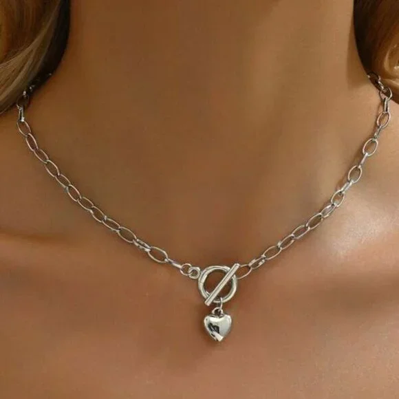 Sterling Silver Heart Toggle Chain Necklace | (16.1") - Picture 1 of 4
